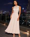 Marigold Women's Lace Maxi Dress – High-Neck A-Line Wedding Guest Gown