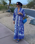 Miriam Women's Summer Dress – Blue White Ibiza Print Relaxed Fit