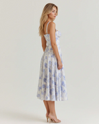 Margot Women's Floral Bustier Midi Dress – Sweetheart Neckline with Front Slit