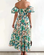Megan Women's Floral Midi Dress – Smocked Bodice, Puff Sleeves & Tiered Skirt