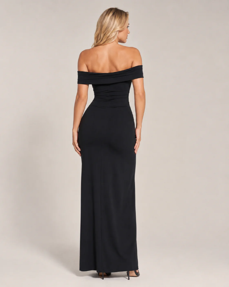 Gabrielle Women's Strapless Maxi Dress – Black Bodycon Gown with High Slit