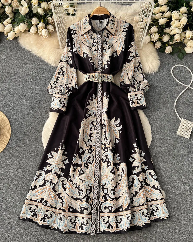 Naomi Women's Floral Shirt Dress – Belted Midi Dress with Collar & Elegant Fit