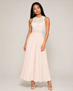 Marigold Women's Lace Maxi Dress – High-Neck A-Line Wedding Guest Gown