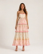Marlowe Women's Floral Maxi Dress – Pink Lace Cutout Tiered Summer Gown
