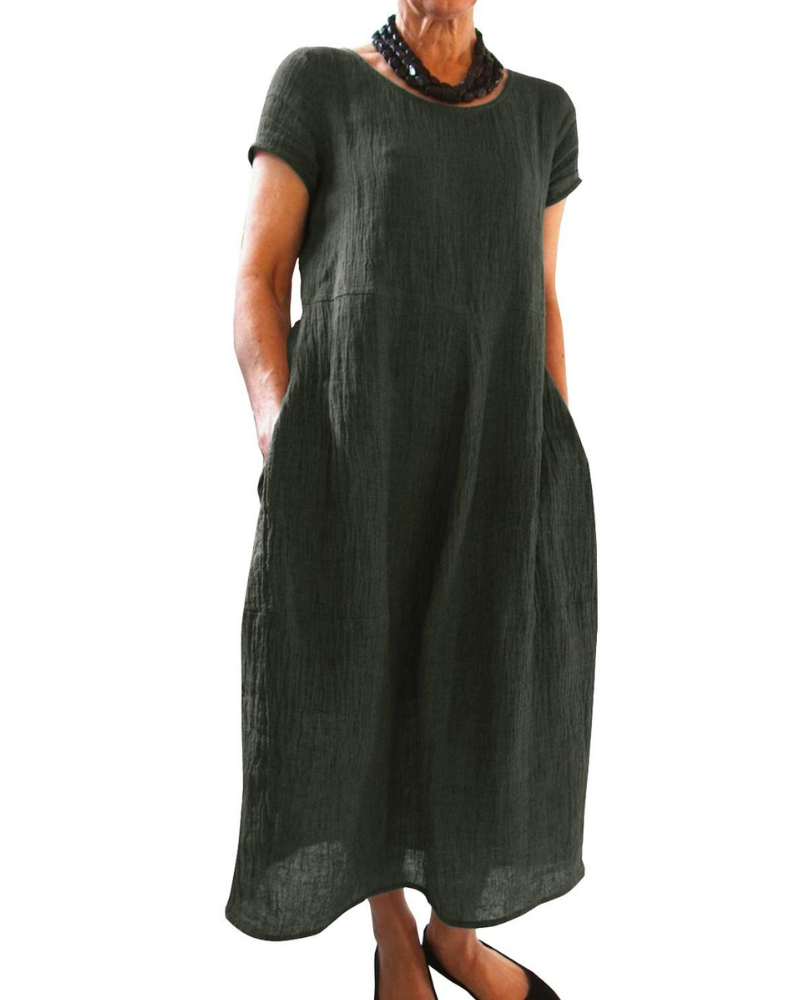 Fiona Women’s Maxi Dress – Short Sleeve Crew Neck Summer Dress with Pockets