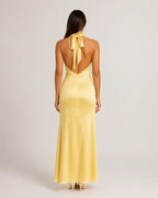 Natalie Women's Halter Maxi Dress – Open Back Satin-Look Evening Gown