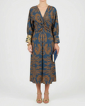 Jocelyn Women's A-Line Maxi Dress – Botanical Print, Deep V-Neck & Draped Waist