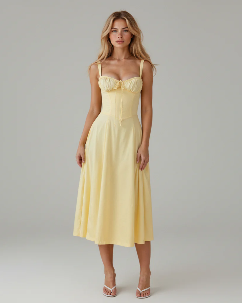 Margot Women's Floral Bustier Midi Dress – Sweetheart Neckline with Front Slit