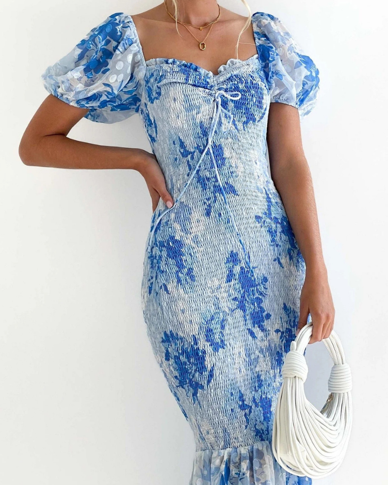 Brielle Women's Mermaid Midi Dress – Blue Fitted Open-Back Evening Dress