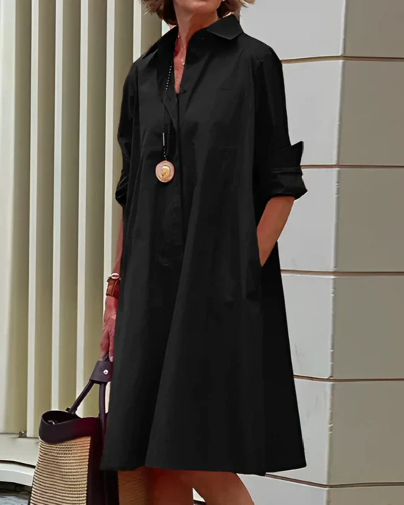 Charlotte Women's A-Line Midi Dress – Button-Down Long Sleeve Casual & Office Dress