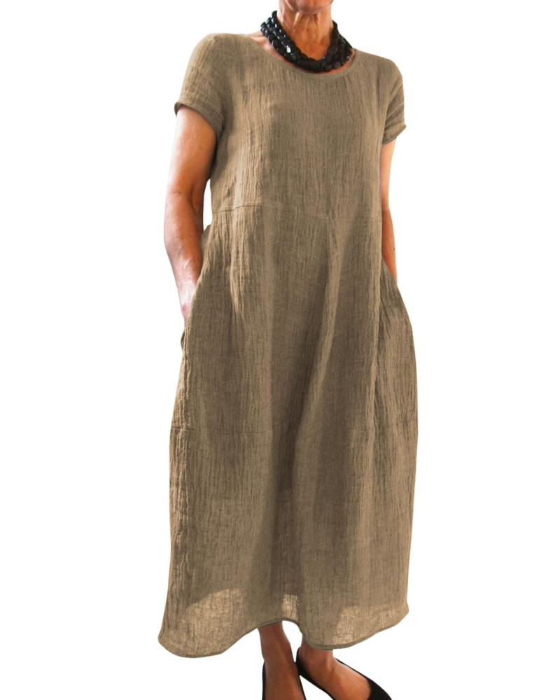 Fiona Women’s Maxi Dress – Short Sleeve Crew Neck Summer Dress with Pockets
