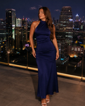 Natalie Women's Halter Maxi Dress – Open Back Satin-Look Evening Gown