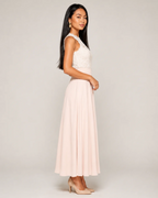 Marigold Women's Lace Maxi Dress – High-Neck A-Line Wedding Guest Gown