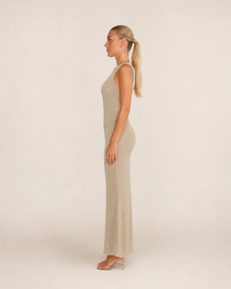 Genevieve Women's Satin Maxi Dress – Open Back Side Cutout Evening Gown