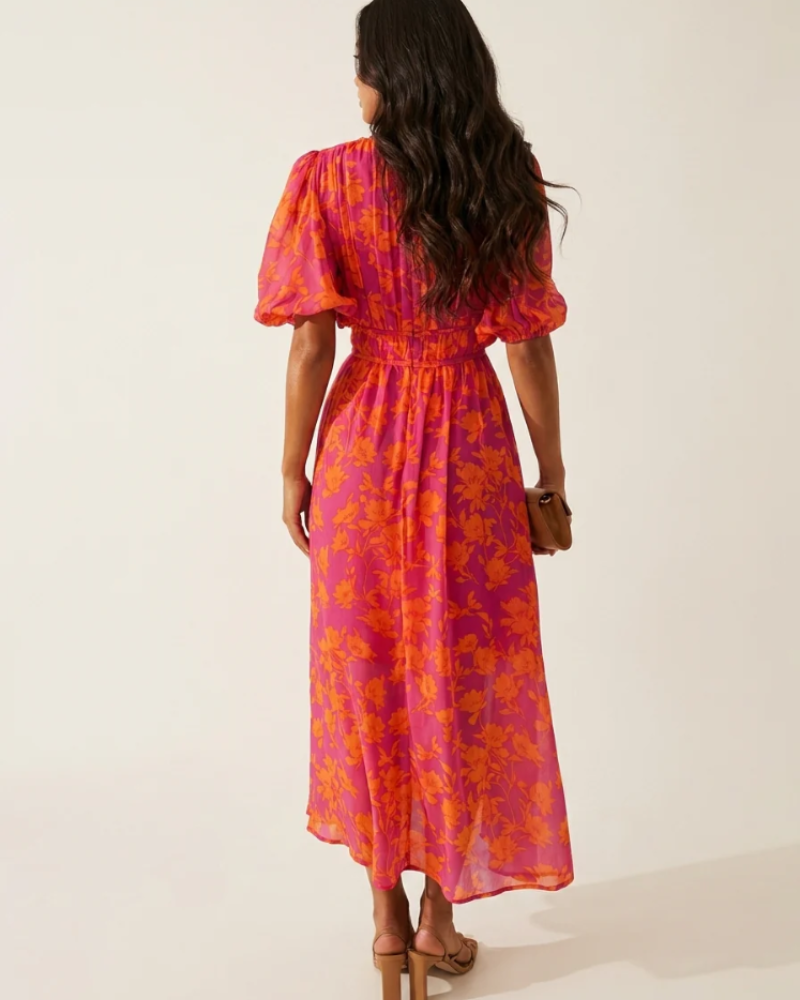 Genevieve Women's Floral Maxi Dress – Deep V-Neck, Defined Waist & Flowy Skirt