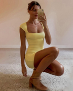 Victoria Women's Bodycon Mini Dress – Square Neck with Cutout Detail