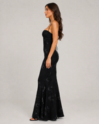 Roselyn Women's Glitter Maxi Dress – Floral Texture Lace-Up Open Back Gown