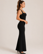 Naomi Women's Stretch Maxi Dress – Ruched Neckline & Flared Formal Silhouette
