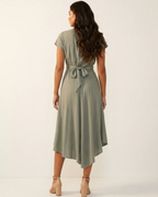Evelyn Women's Midi Dress – Deep V-Neck, Twist Waist & Asymmetrical Hem
