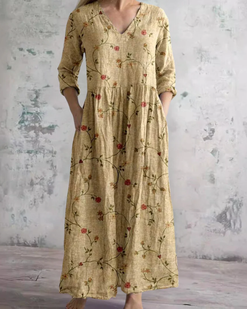 Willow Women's Floral Maxi Dress – V-Neck Flowy Summer Dress with Pockets