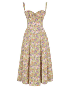 Adeline Women's Floral Bustier Midi Dress – Corset Back, Side Slit & Pockets
