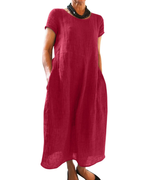 Fiona Women’s Maxi Dress – Short Sleeve Crew Neck Summer Dress with Pockets