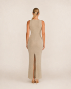 Genevieve Women's Satin Maxi Dress – Open Back Side Cutout Evening Gown