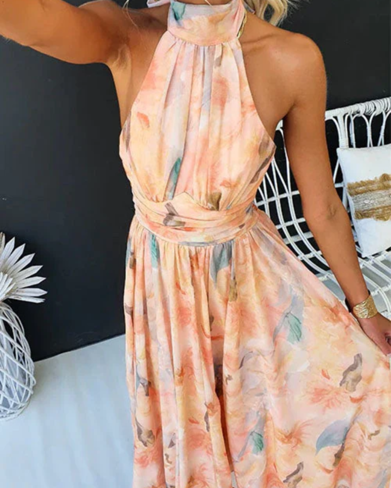 Erin Women's Floral Halter Maxi Dress – Lightweight Flowy Summer Dress