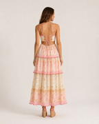 Marlowe Women's Floral Maxi Dress – Pink Lace Cutout Tiered Summer Gown