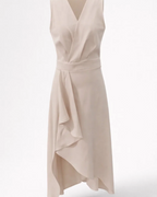 Adeline Women's Wrap Midi Dress – Sleeveless Asymmetrical Hem with Defined Waist