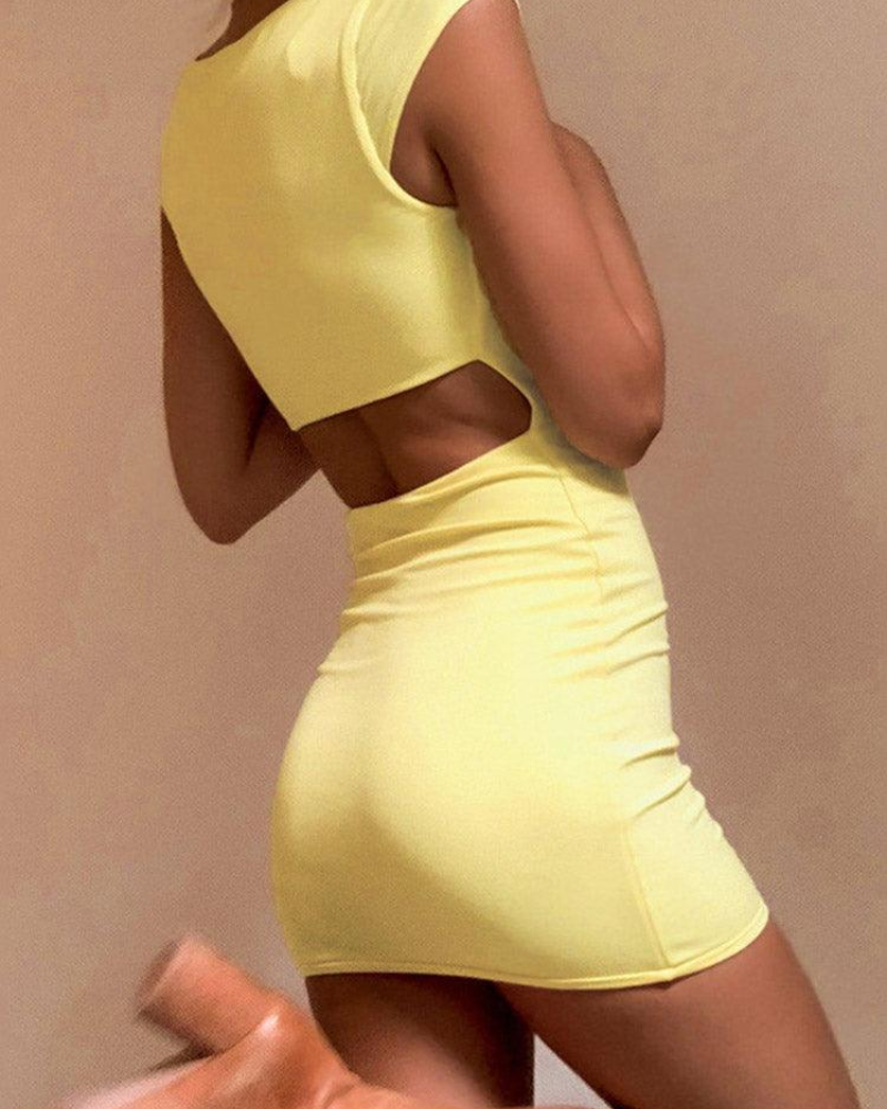 Victoria Women's Bodycon Mini Dress – Square Neck with Cutout Detail