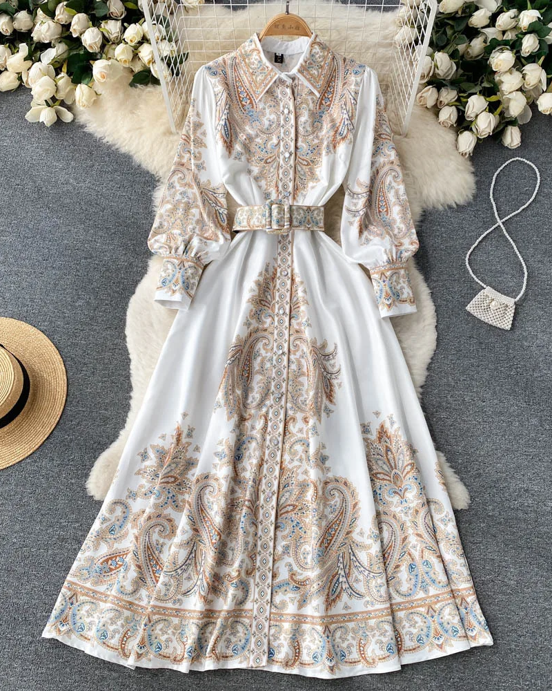 Naomi Women's Floral Shirt Dress – Belted Midi Dress with Collar & Elegant Fit