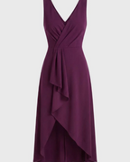 Charlotte Women's Midi Dress – Wrap V-Neck, Waterfall Hem & Elegant Occasion Dress