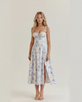 Margot Women's Floral Bustier Midi Dress – Sweetheart Neckline with Front Slit
