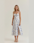 Margot Women's Floral Bustier Midi Dress – Sweetheart Neckline with Front Slit