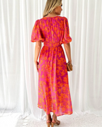 Genevieve Women's Floral Maxi Dress – Deep V-Neck, Defined Waist & Flowy Skirt