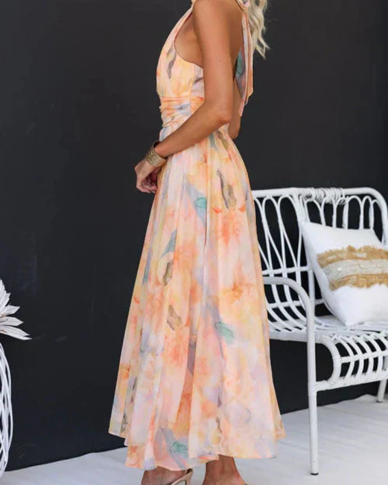 Erin Women's Floral Halter Maxi Dress – Lightweight Flowy Summer Dress