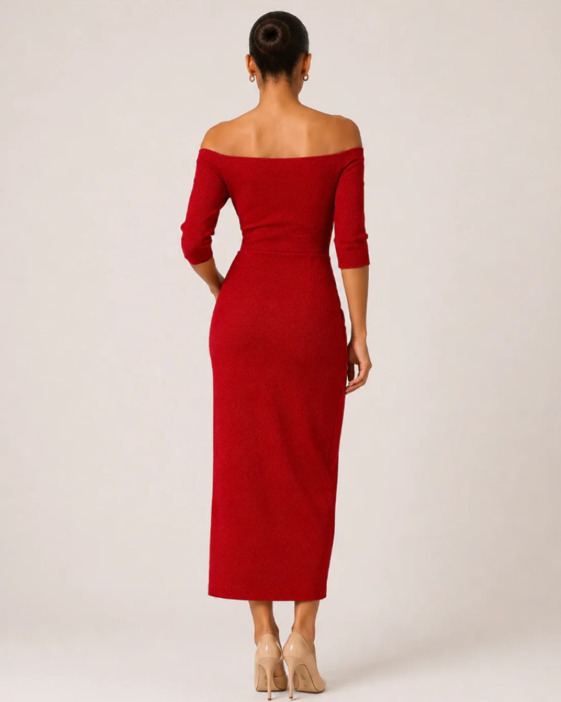 Rebecca Women's Strapless Midi Dress – High Slit Formal Bodycon Design