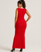 Naomi Women's Stretch Maxi Dress – Ruched Neckline & Flared Formal Silhouette