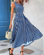 Nell Women's Striped Midi Dress – Blue White Nautical Summer Style
