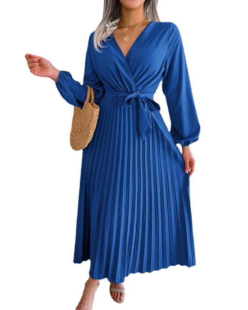 Lauren Women's Cocktail Dress – Blue Fitted Evening Dress with Long Sleeves