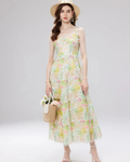 Camille Women's Midi Dress – Sleeveless V-Neck Floral Lace Dress with Lined Fit
