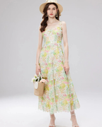 Camille Women's Midi Dress – Sleeveless V-Neck Floral Lace Dress with Lined Fit