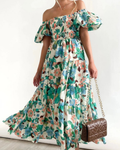 Megan Women's Floral Midi Dress – Smocked Bodice, Puff Sleeves & Tiered Skirt