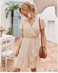 Maisie Women's Ibiza Mini Dress – Beige Relaxed Summer Beach Style