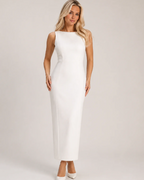 Bridget Women's White Maxi Dress – Sleeveless Open-Back Formal Design