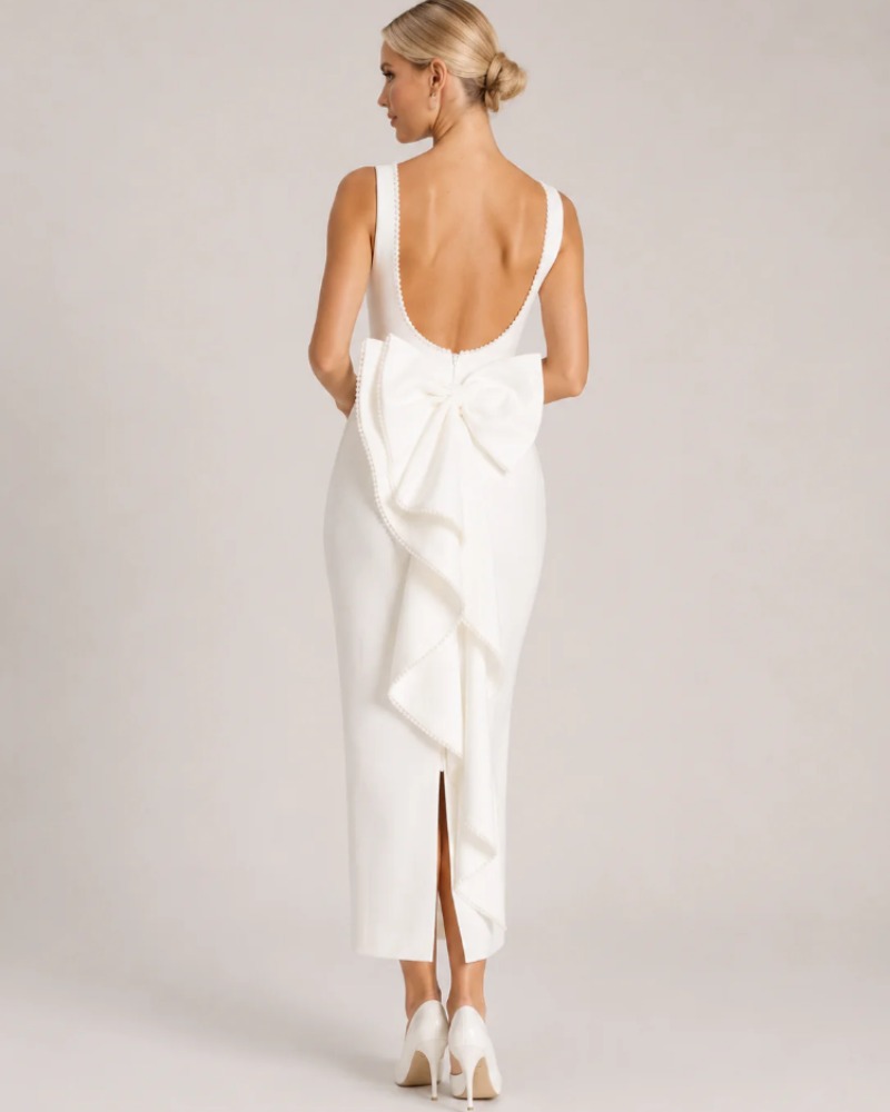 Bridget Women's White Maxi Dress – Sleeveless Open-Back Formal Design