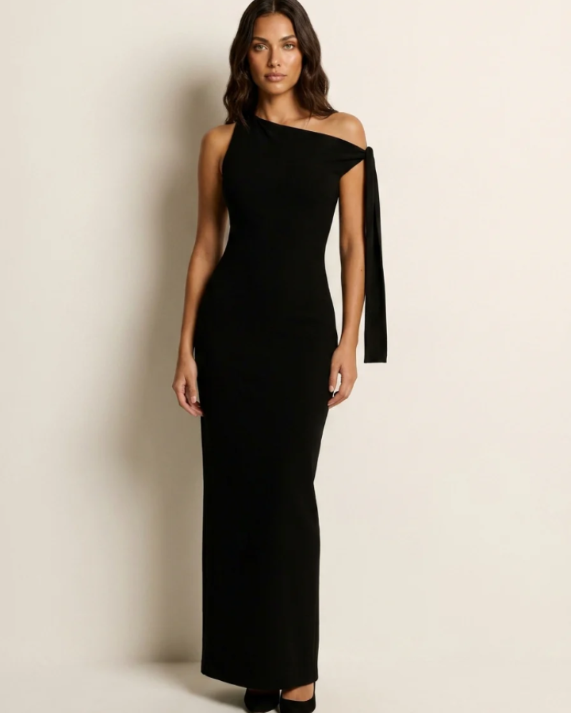 Victoria Women's Evening Gown – One-Shoulder Maxi Dress with Bow Detail