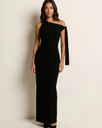 Victoria Women's Evening Gown – One-Shoulder Maxi Dress with Bow Detail