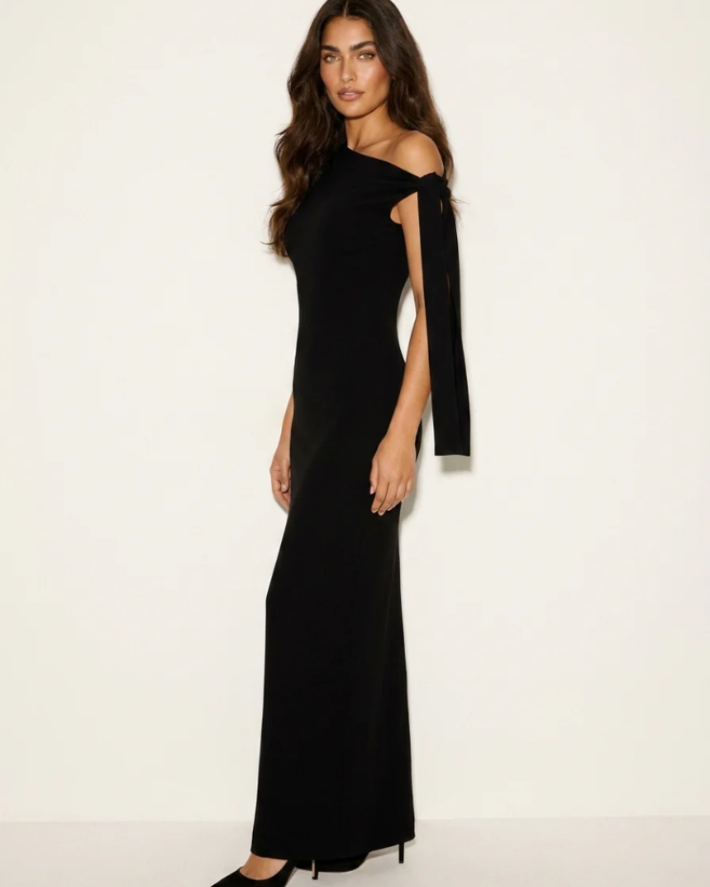 Victoria Women's Evening Gown – One-Shoulder Maxi Dress with Bow Detail